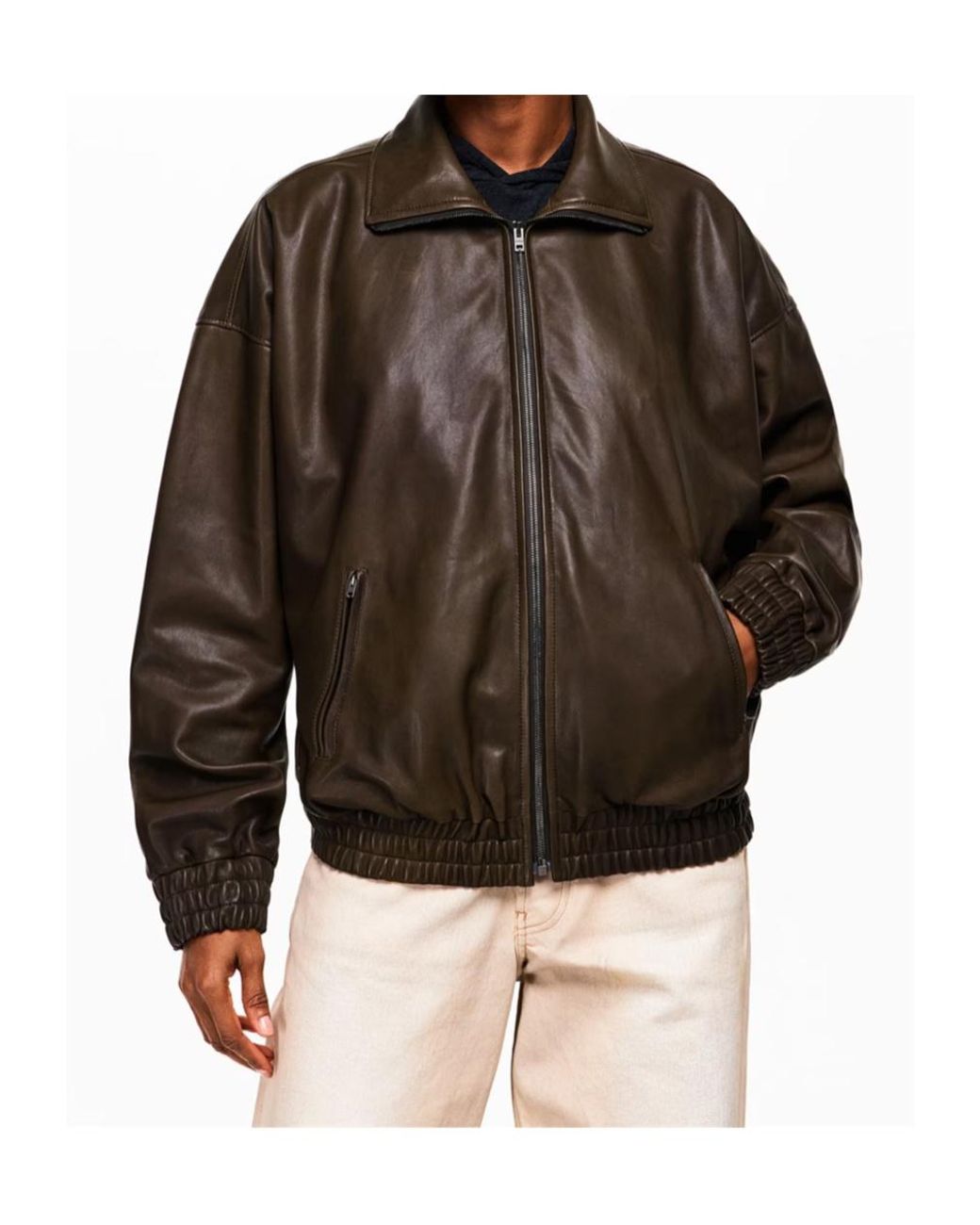 Acne Brown Logo Patch Leather Jacket
