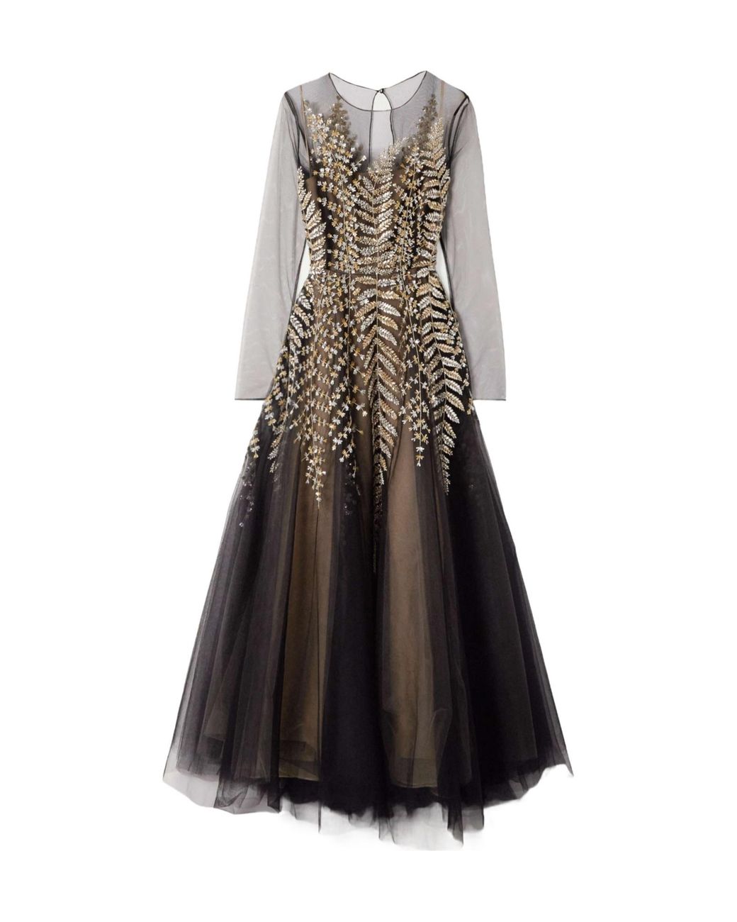 Oscar de la Renta Multicolor Embellished Pleated Tulle Midi Dress