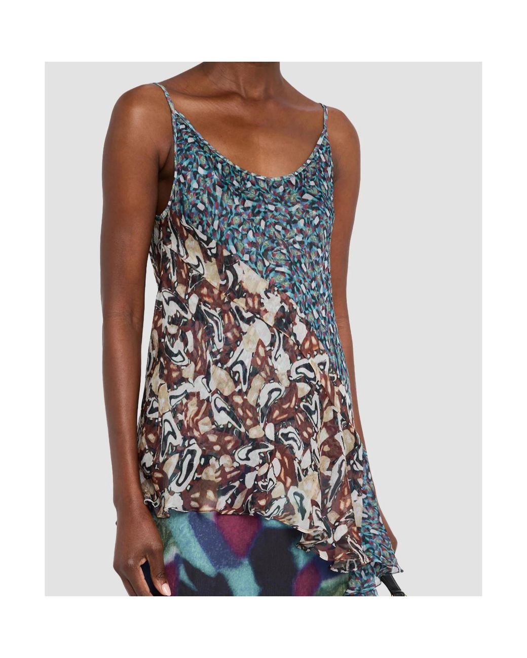Dries Van Noten Blue Printed Silk Asymmetric Top
