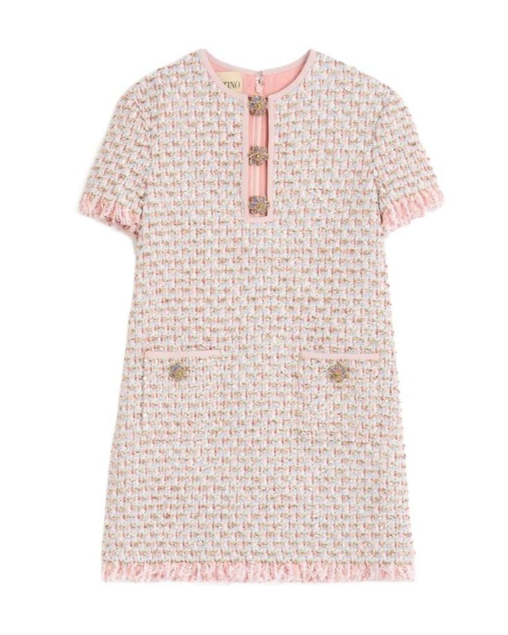 Valentino Pink Embellished Fringed Edge Dress