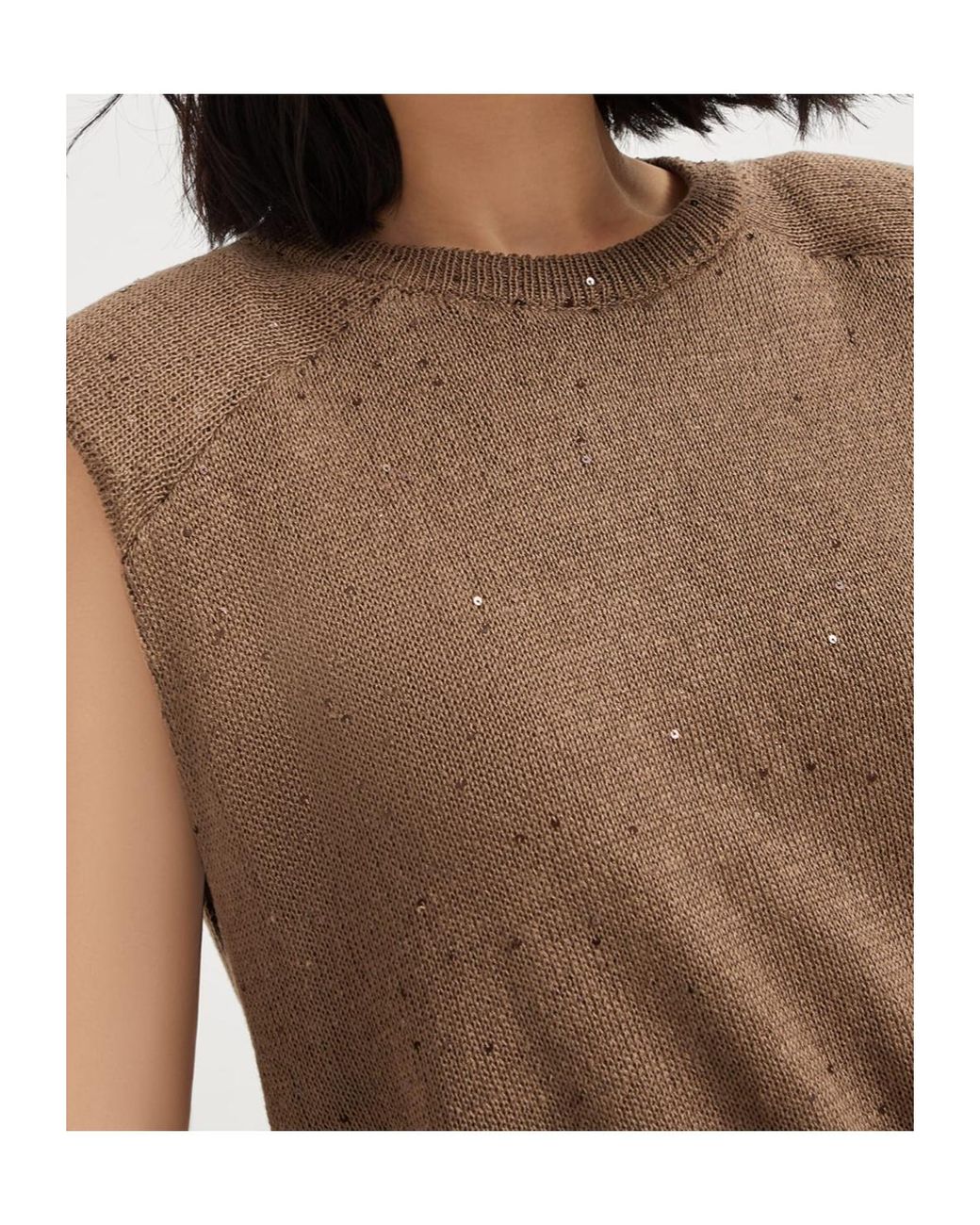 Brunello Cucinelli Brown Sequin-Embellished Knitted Top