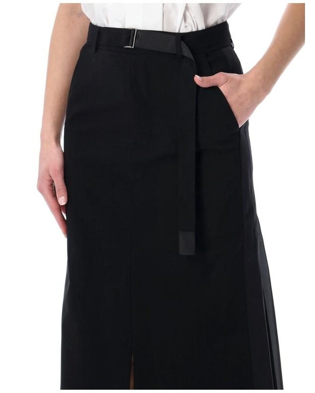 Sacai Blue Belted Pleated Midi Skirt