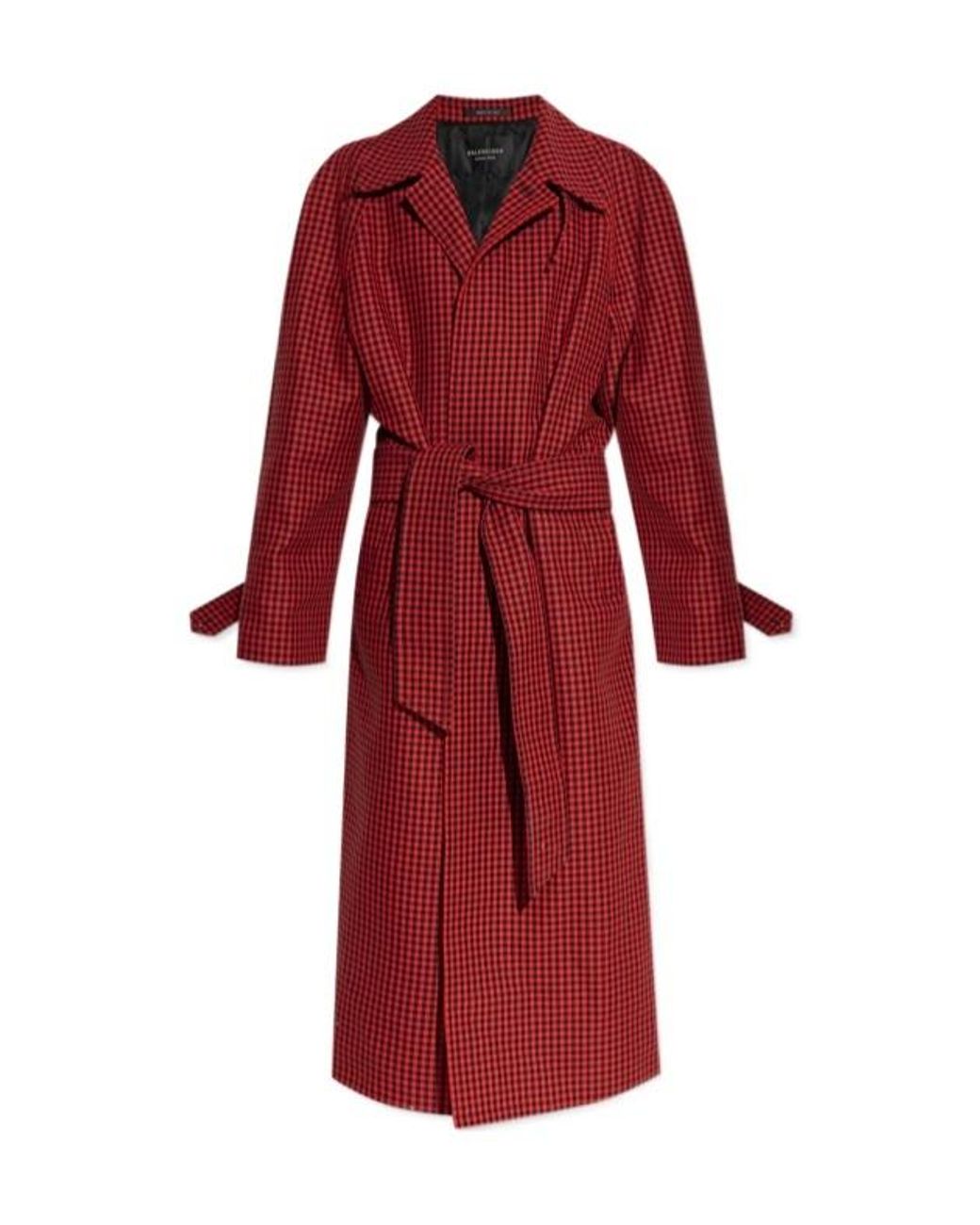 Balenciaga Red Houndstooth Pattern Long Coat