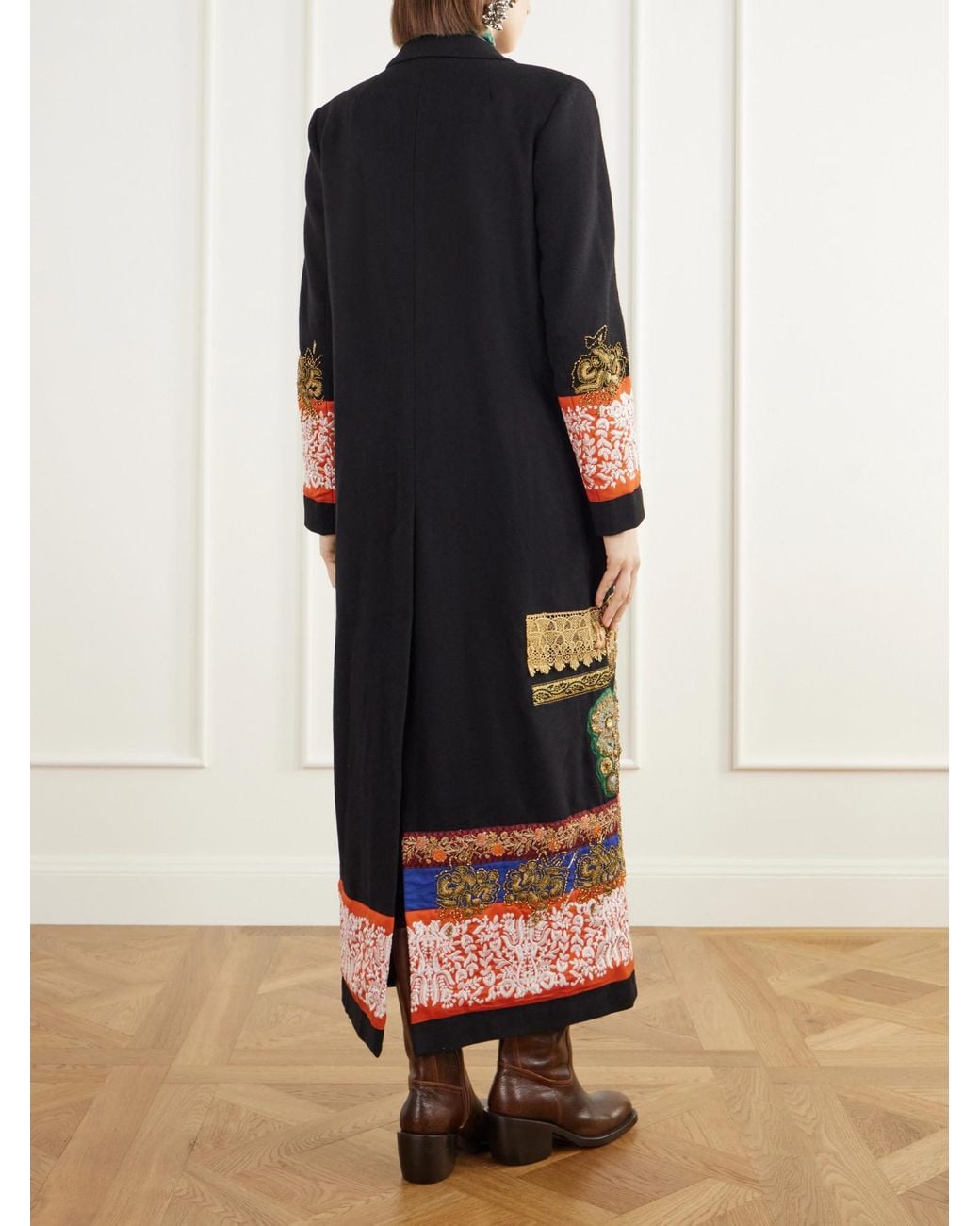 Dries Van Noten Black Embroidered Wool Coat