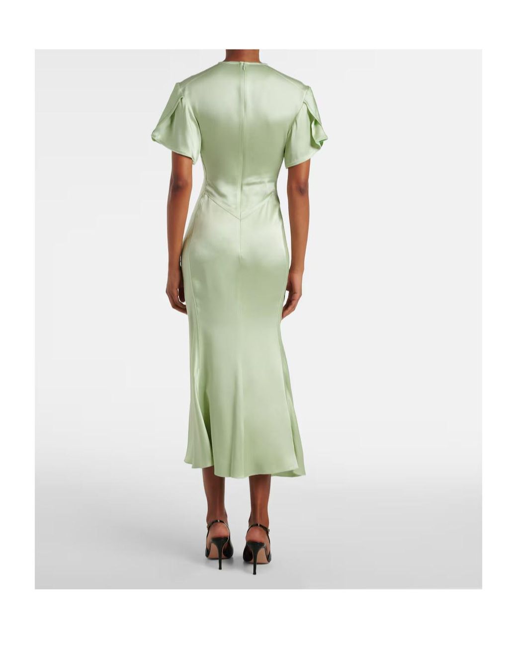 Victoria Beckham Green Gathered Crepe Satin Midi Dress