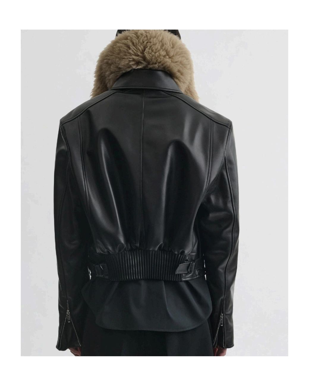 Phoebe Philo Black Cropped Leather Bomber Jacket