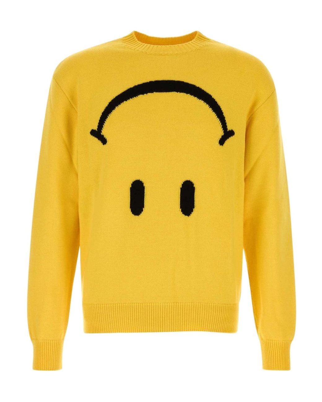Moschino Yellow Intarsia Face Crewneck Sweater for men