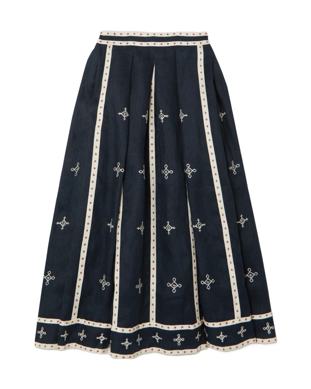 Vita Kin Blue Gera Embroidered Linen Midi Skirt