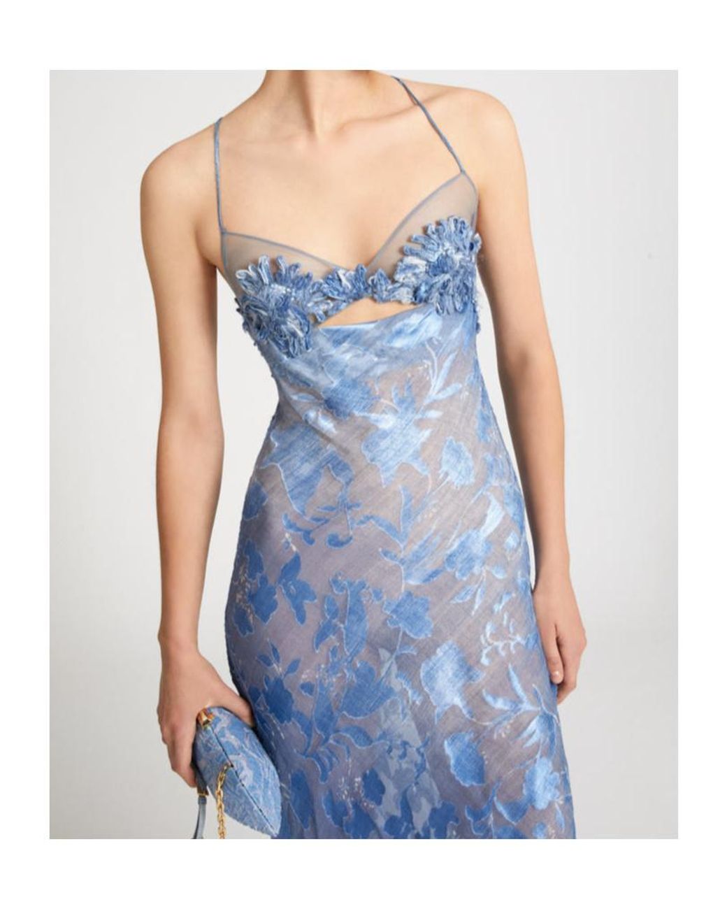 Ermanno Scervino Denim Print Devoré Long Dress With Handmade