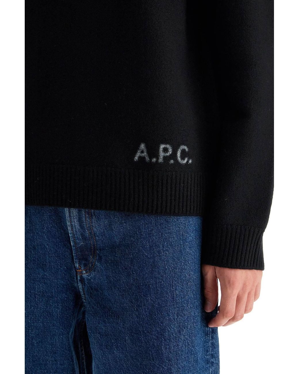 A.P.C. Black Edward Logo Intarsia-Knit Crewneck Jumper for men