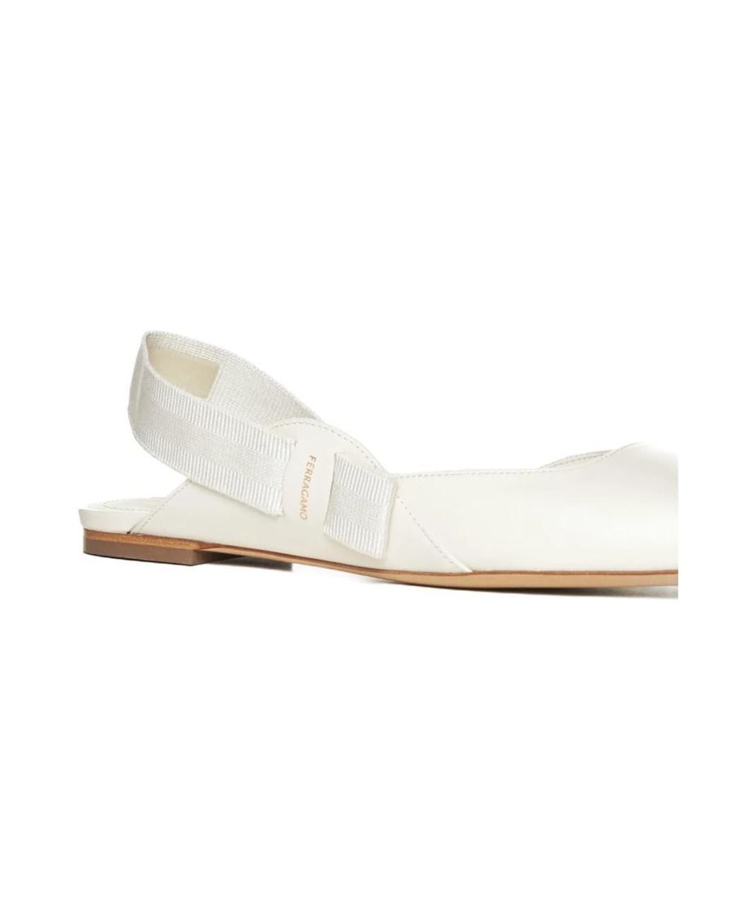 Ferragamo White Vara Ballet Flats With Exposed Heels