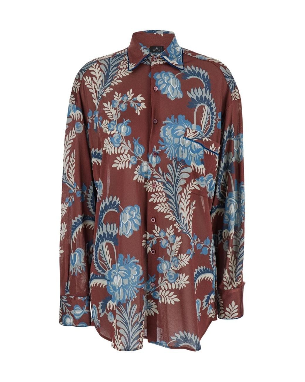 Etro Multicolor Floral Printed Curved Hem Shirt