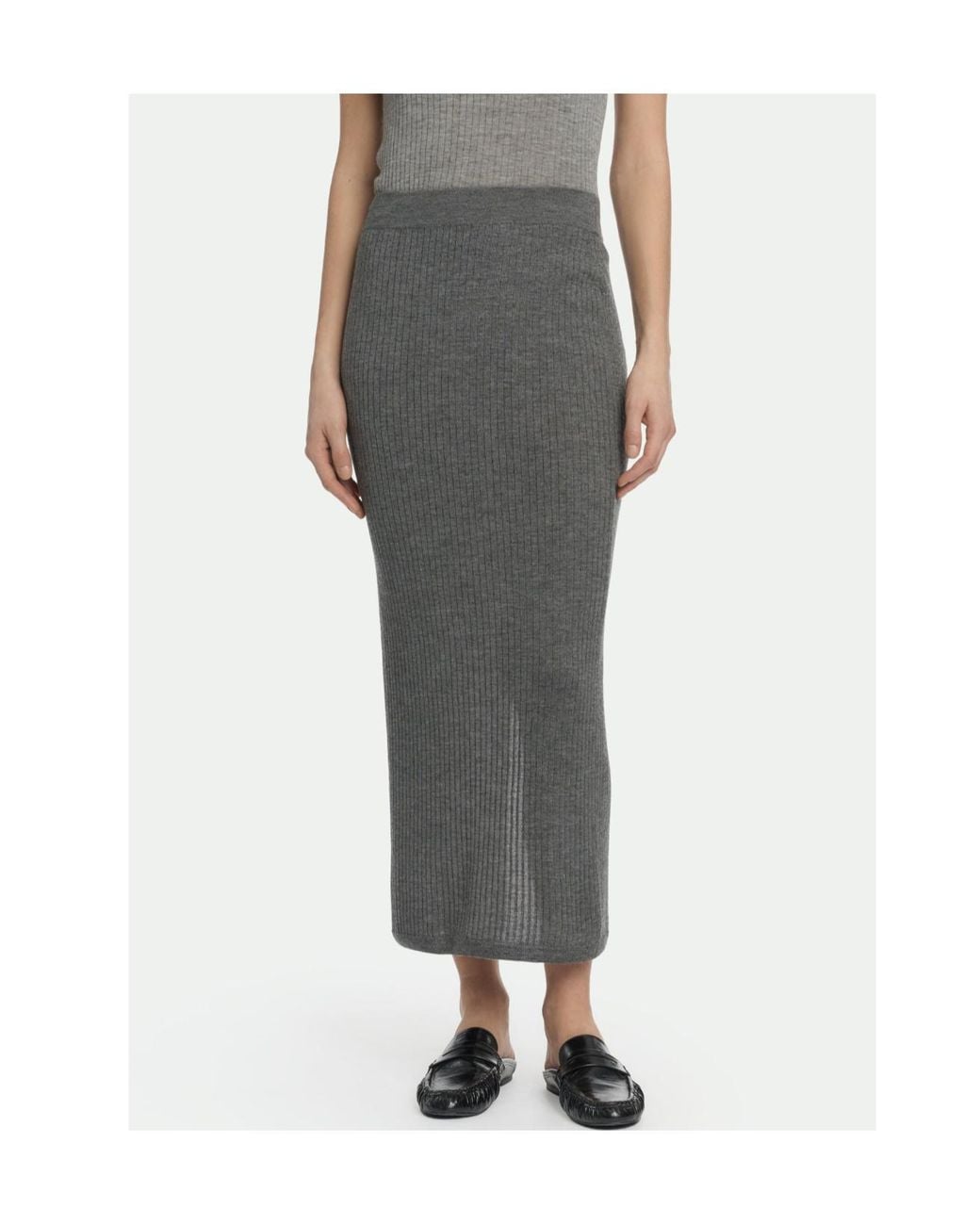 Malo Gray Ribbed Slit Knitted Skirt