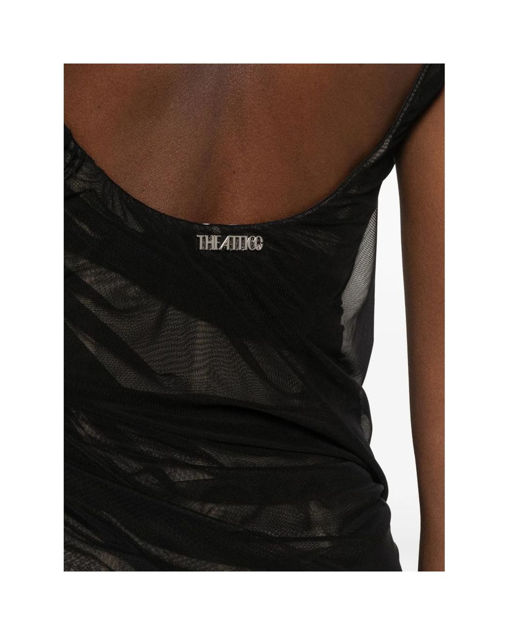 The Attico Black The Square-Neck Mesh Sleeveless Dress