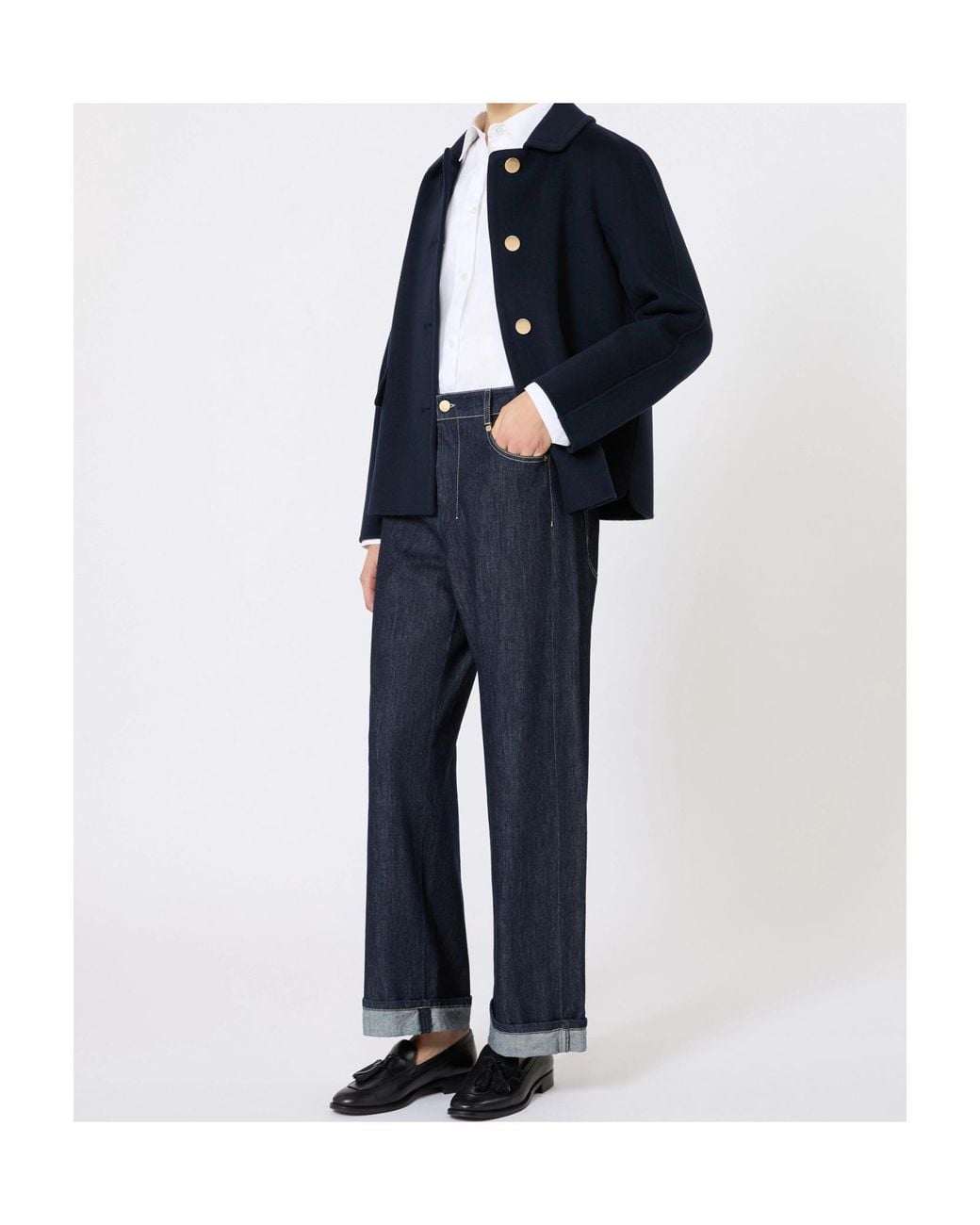 Max Mara Blue 'S Long Sleeved Button-Up Jacket