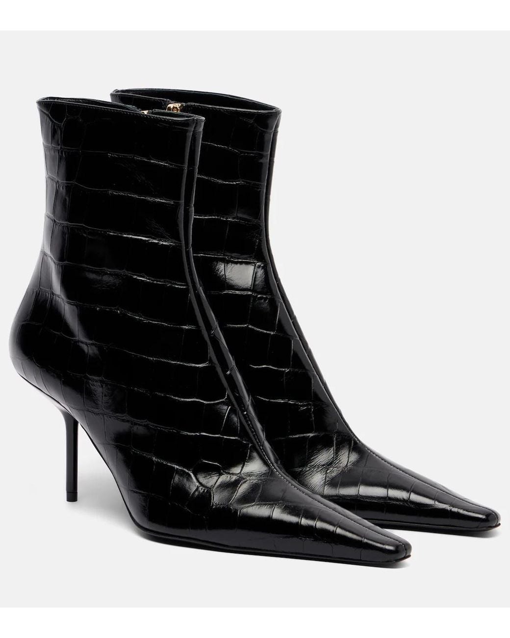 Victoria Beckham Black 75 Croc-Effect Ankle Boots