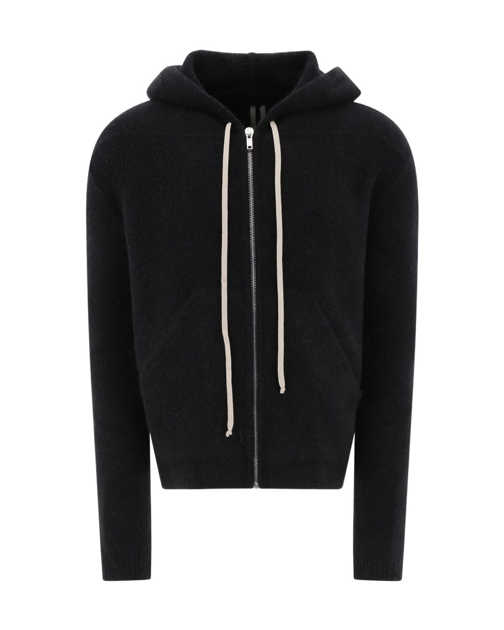 Rick Owens Black Zip-Up Drawstring Hooded Cardigan for men