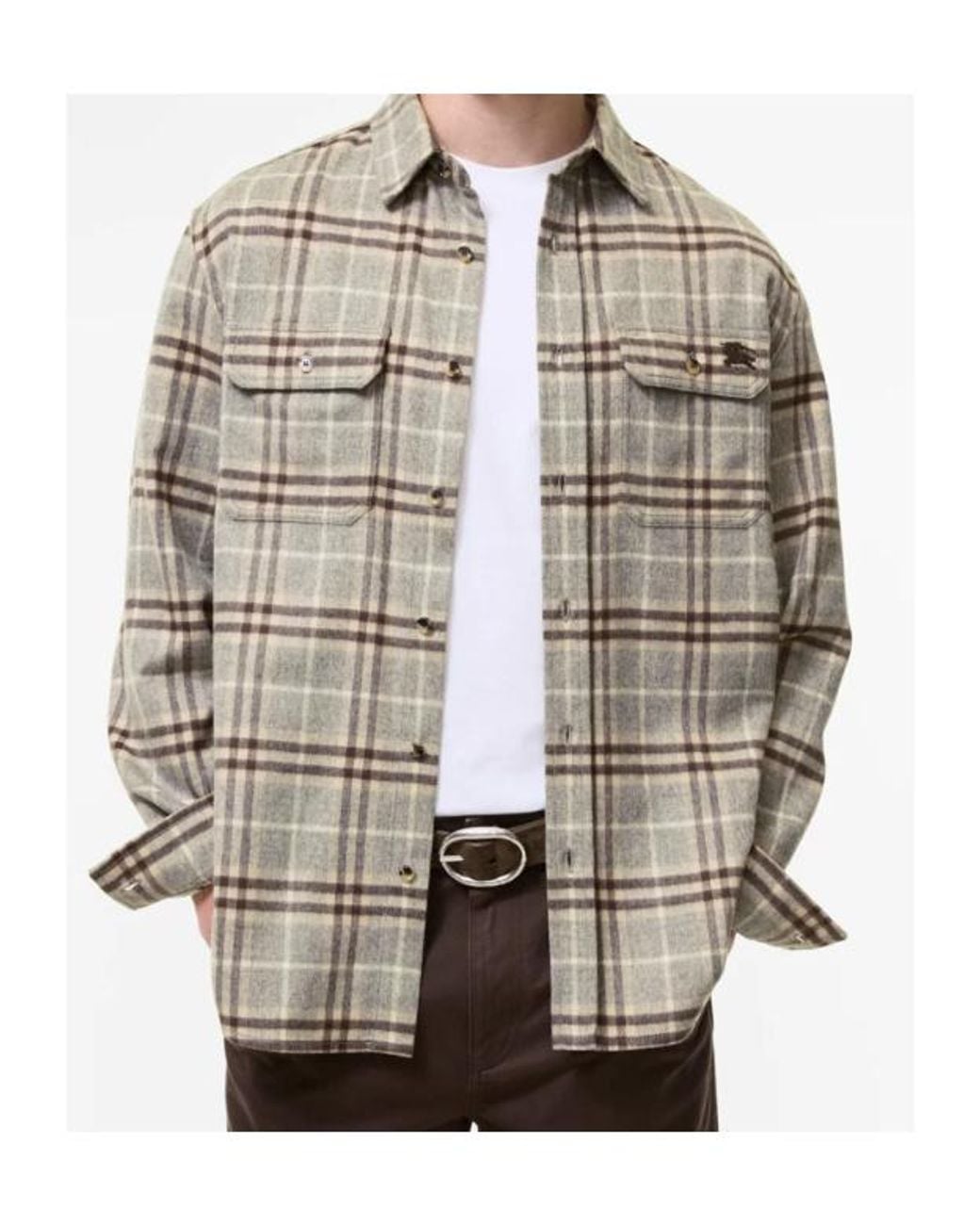 Burberry Gray Check Wool Flannel Overshirt for men