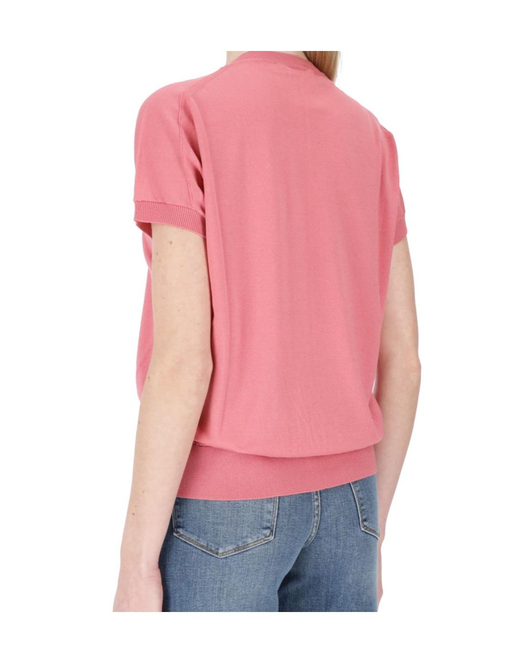 Semicouture Red Crew Neck Short Sleeve Sweater