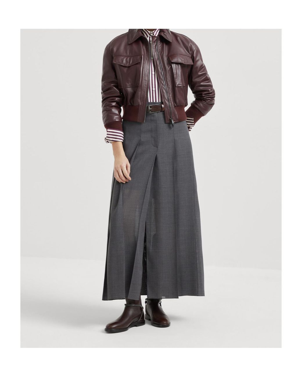 Brunello Cucinelli Gray Pleated Maxi Skirt