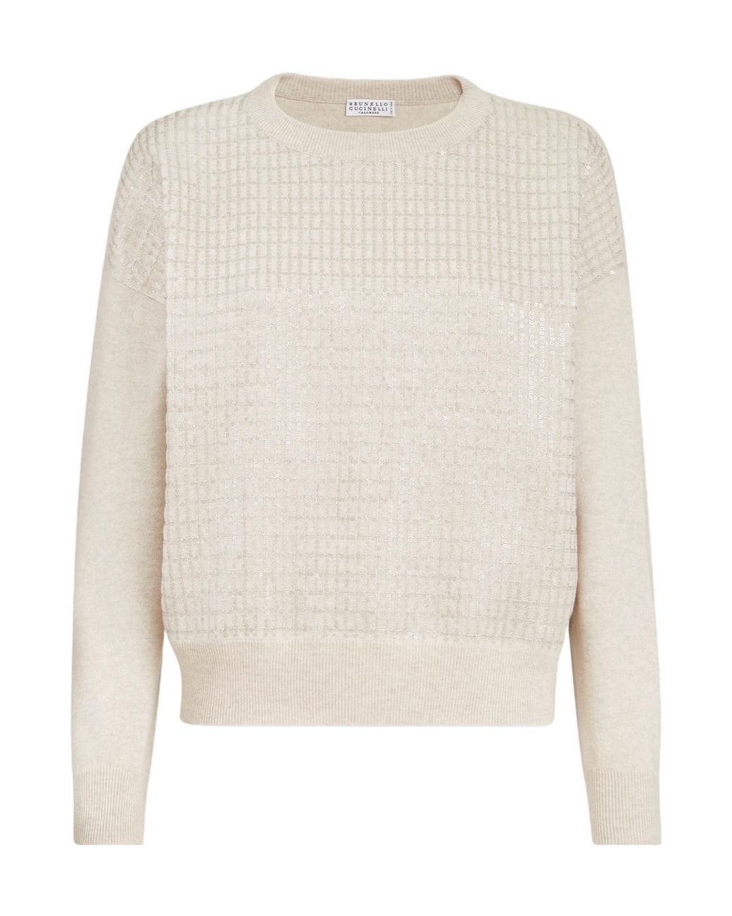Brunello Cucinelli White Sequin-Embellished Crew-Neck Sweater