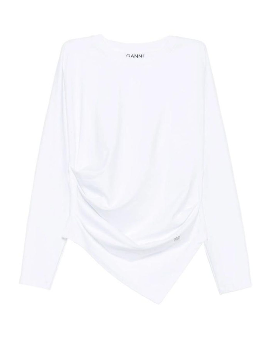 Ganni White Asymmetric Crewneck T-Shirt