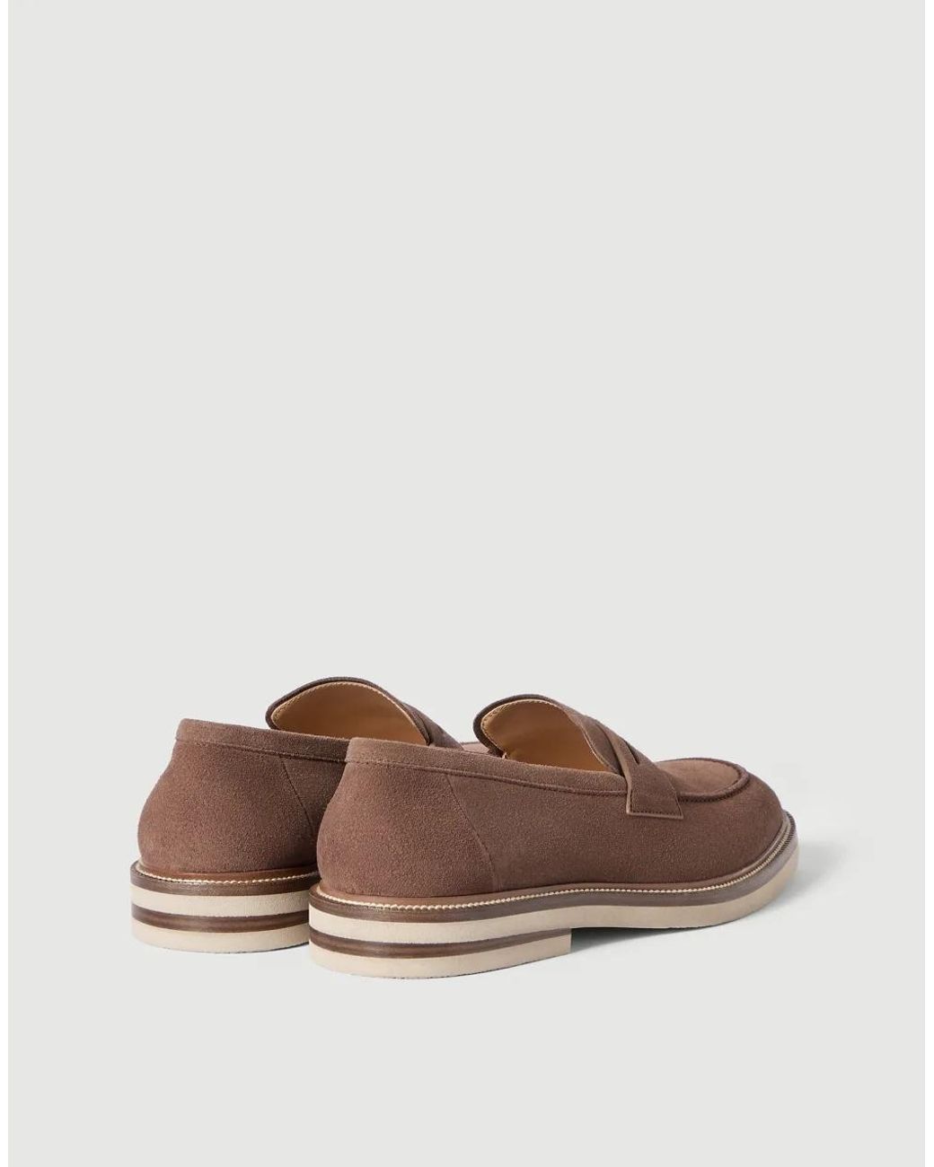 Brunello Cucinelli Brown Suede Penny Loafers for men