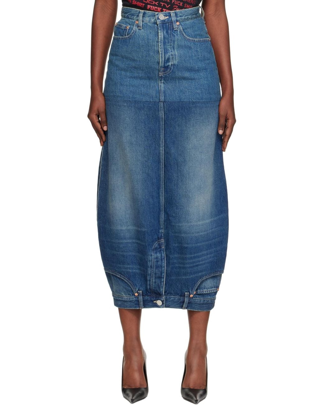 Vetements Blue Double Denim Midi Skirt