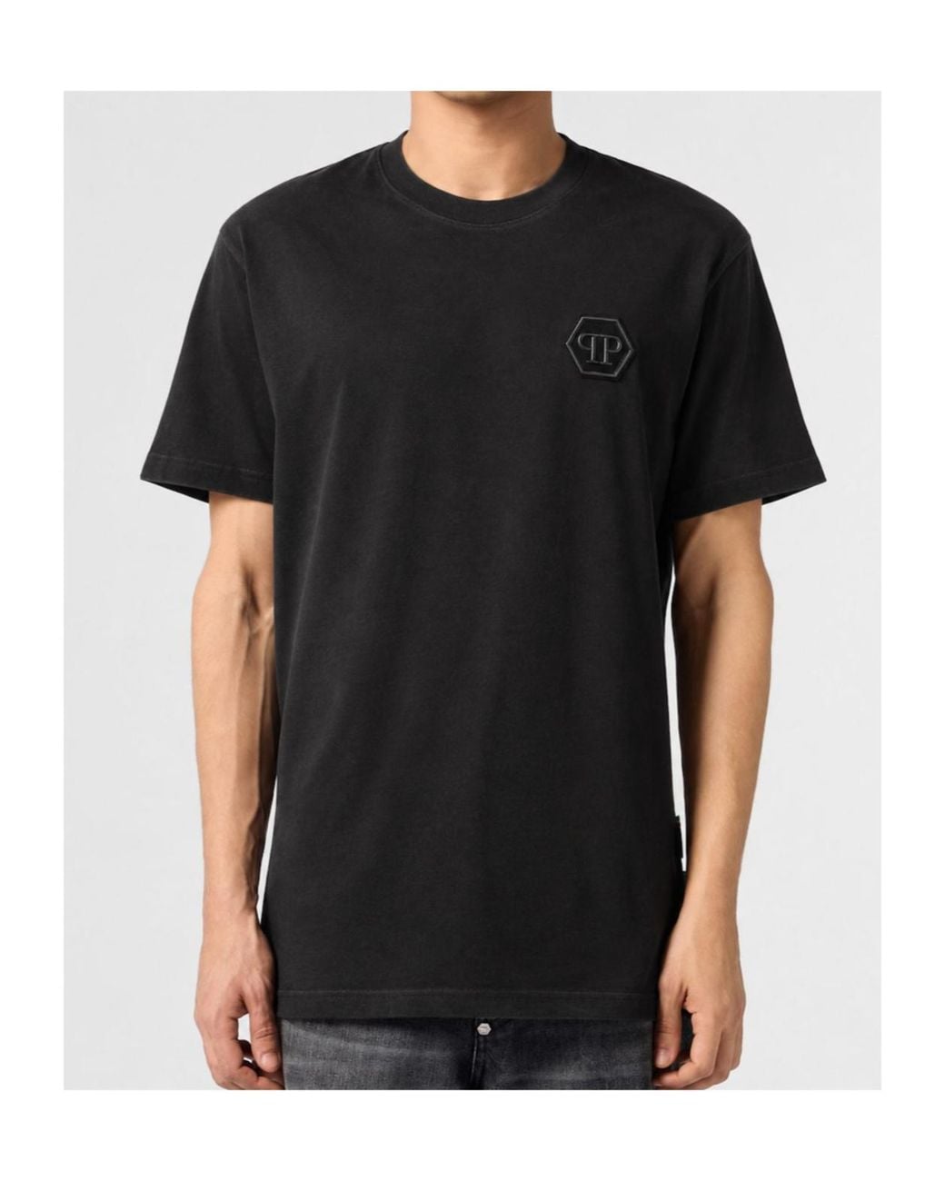 Philipp Plein Black Round-Neck T-Shirt Embroidery Hexagon for men