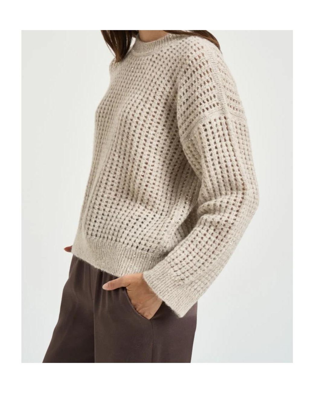 Peserico White Open-Knit Sequined Jumper