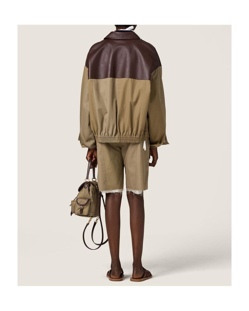 Miu Miu Brown Chino And Leather Blouson Jacket