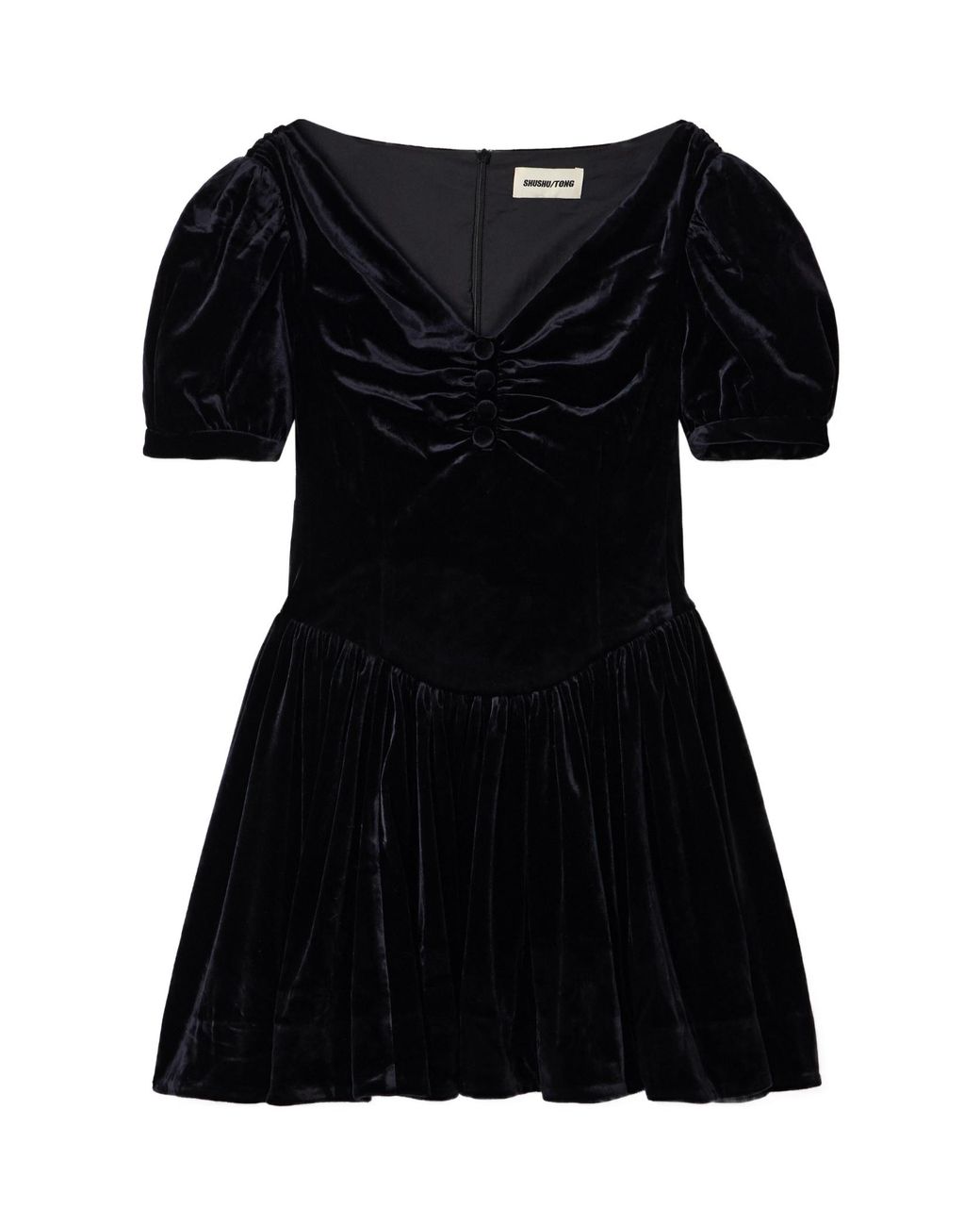ShuShu/Tong Black Gathered Velvet Mini Dress