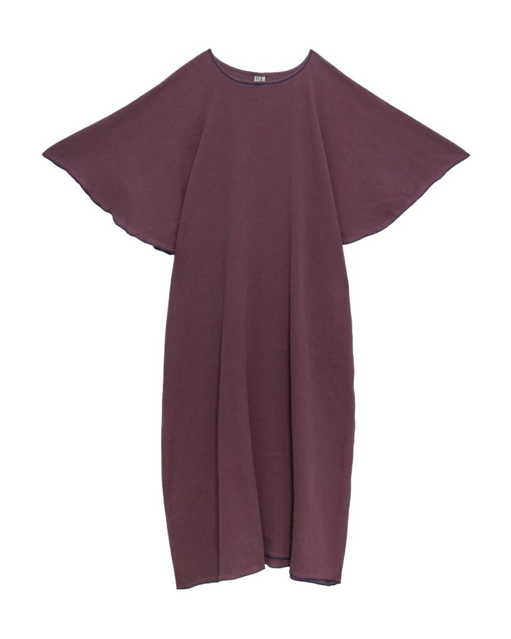 Baserange Purple Rene Contrast-Trim Flared-Sleeve Midi Dress