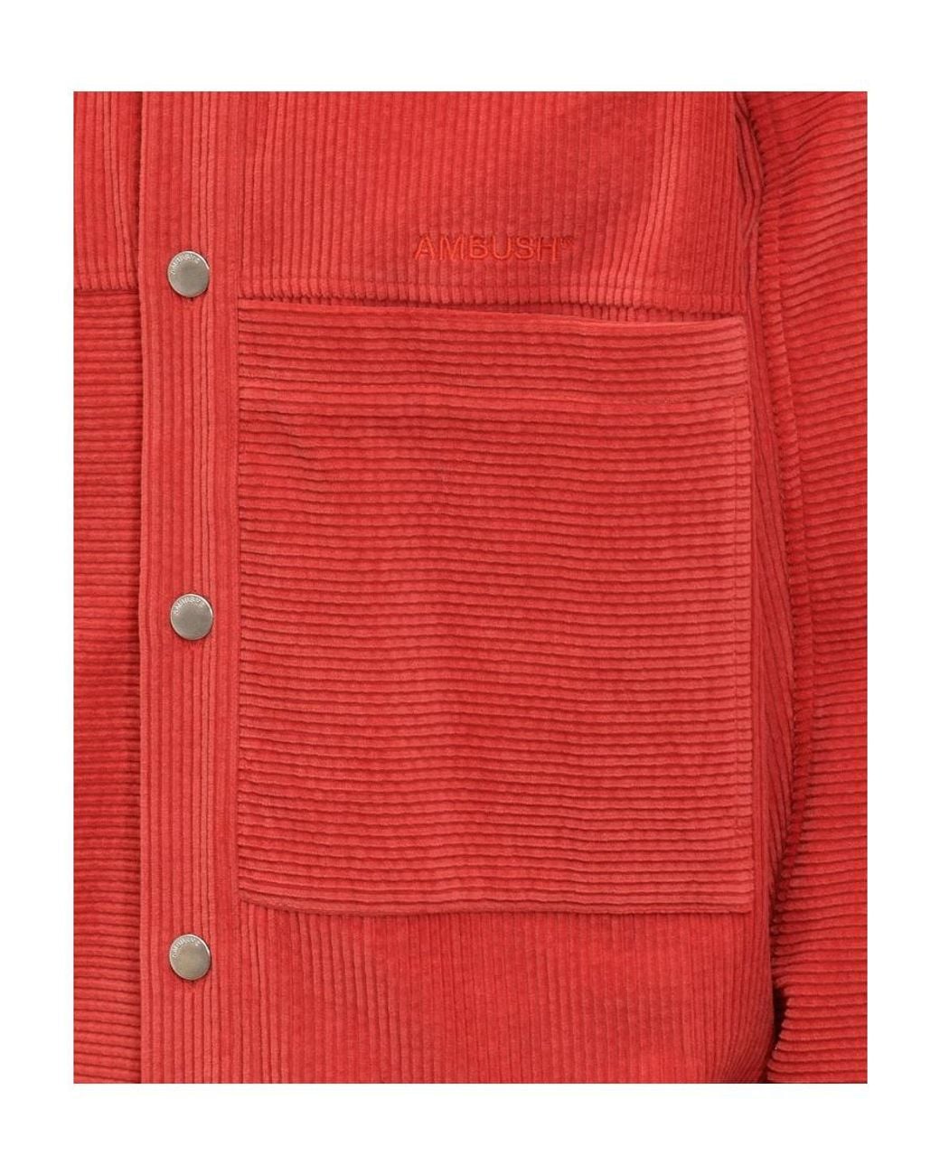 Ambush Red Button-Up Corduroy Overshirt for men