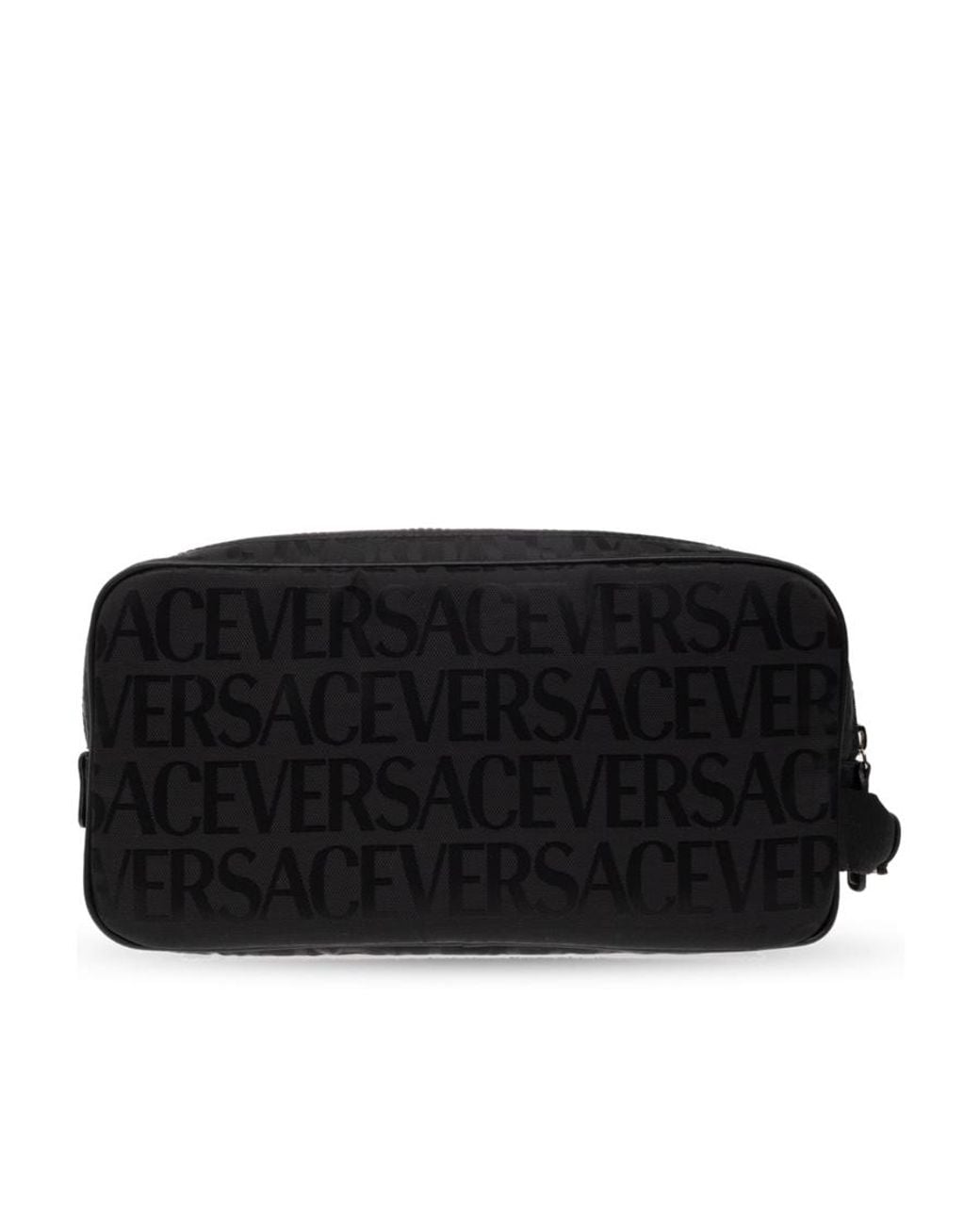 Versace Black Logo Printed Zipped Wash Bag for men