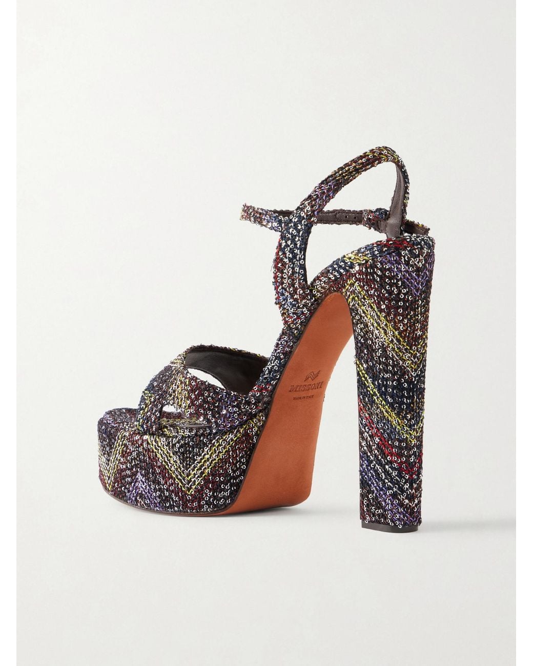 Missoni Black Angela Sequin-Embellished Striped Woven Platform Sandals