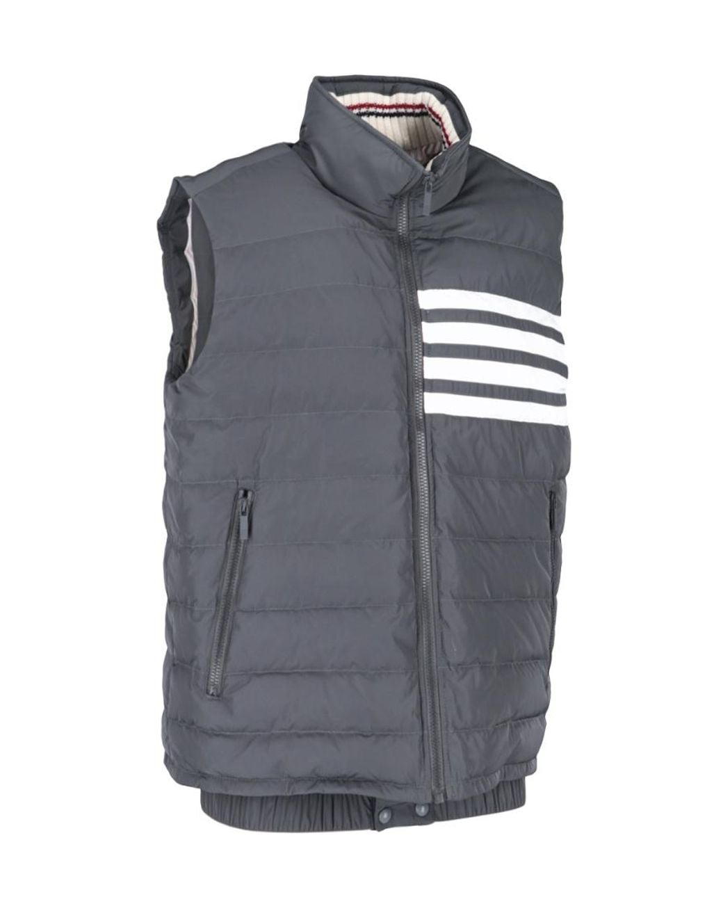 Thom Browne Gray Twill Down-Filled 4-Bar Ski Vest for men