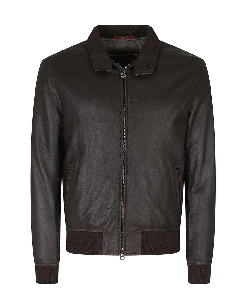Stewart Black Long-Sleeve Zip-Up Leather Jacket for men