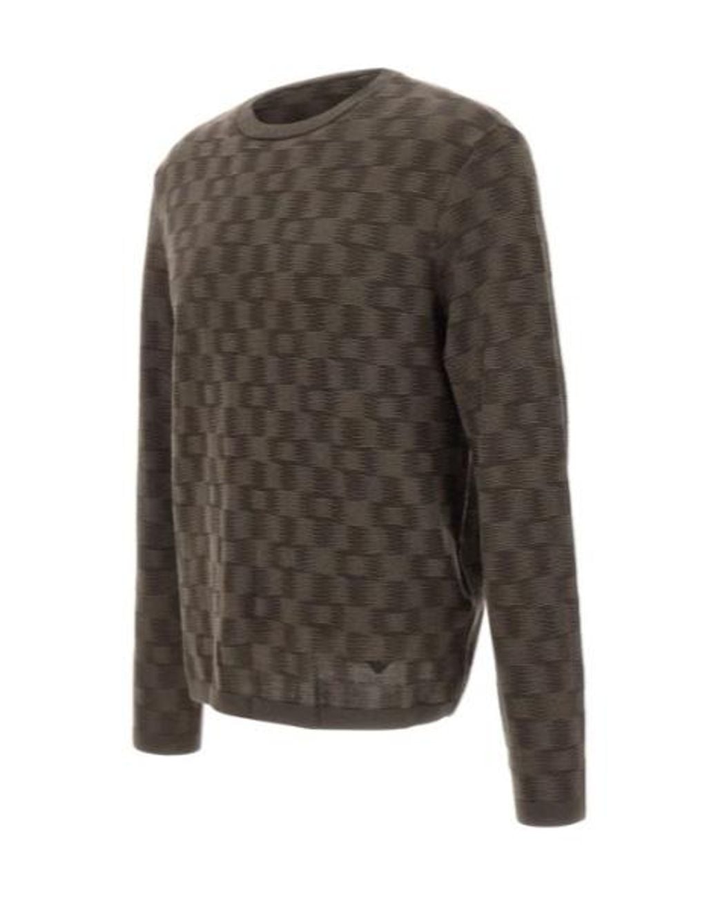 Emporio Armani Gray Pattern-Knit Crewneck Jumper for men