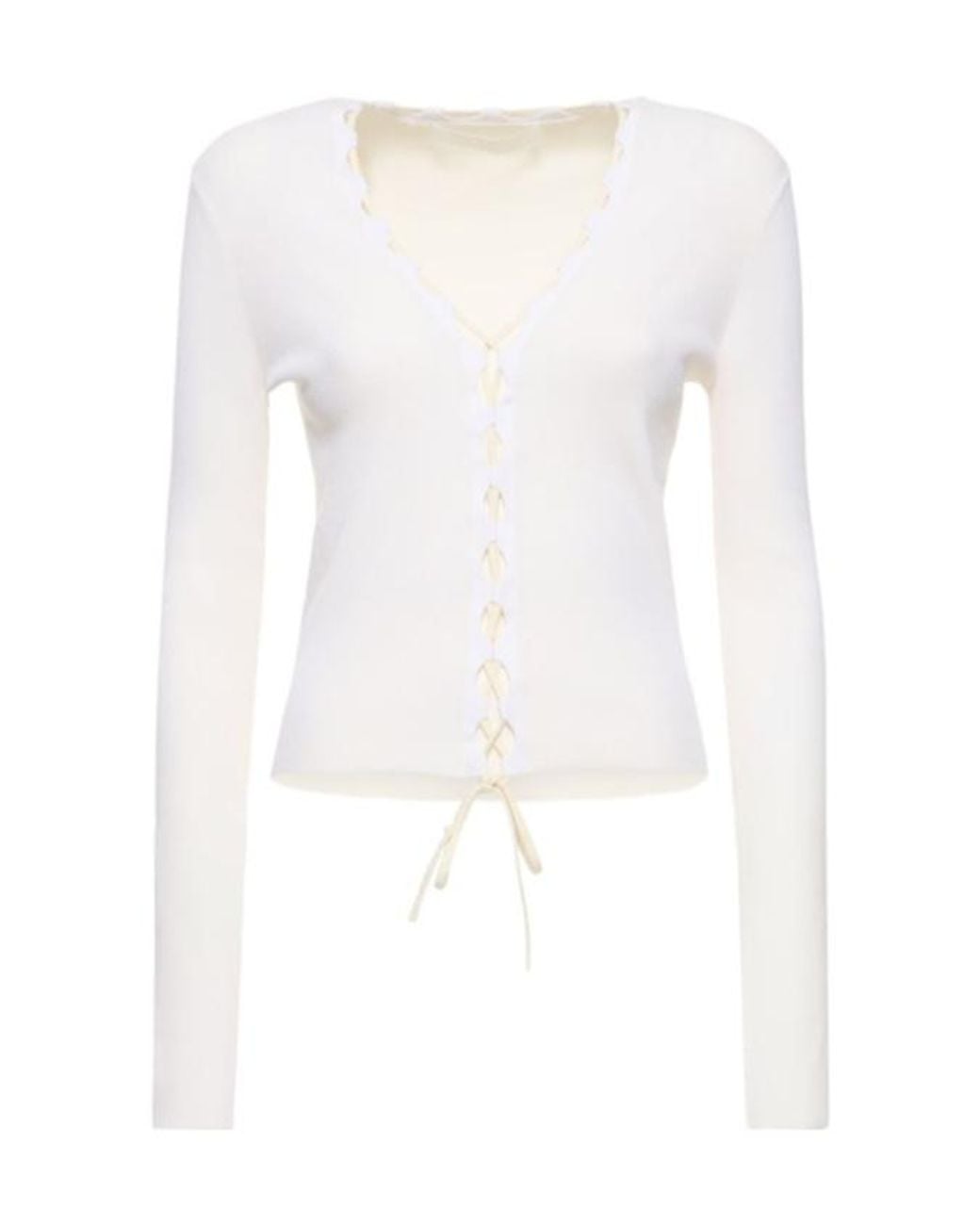 Dion Lee White V-Neck Knitted Sweater With Tie