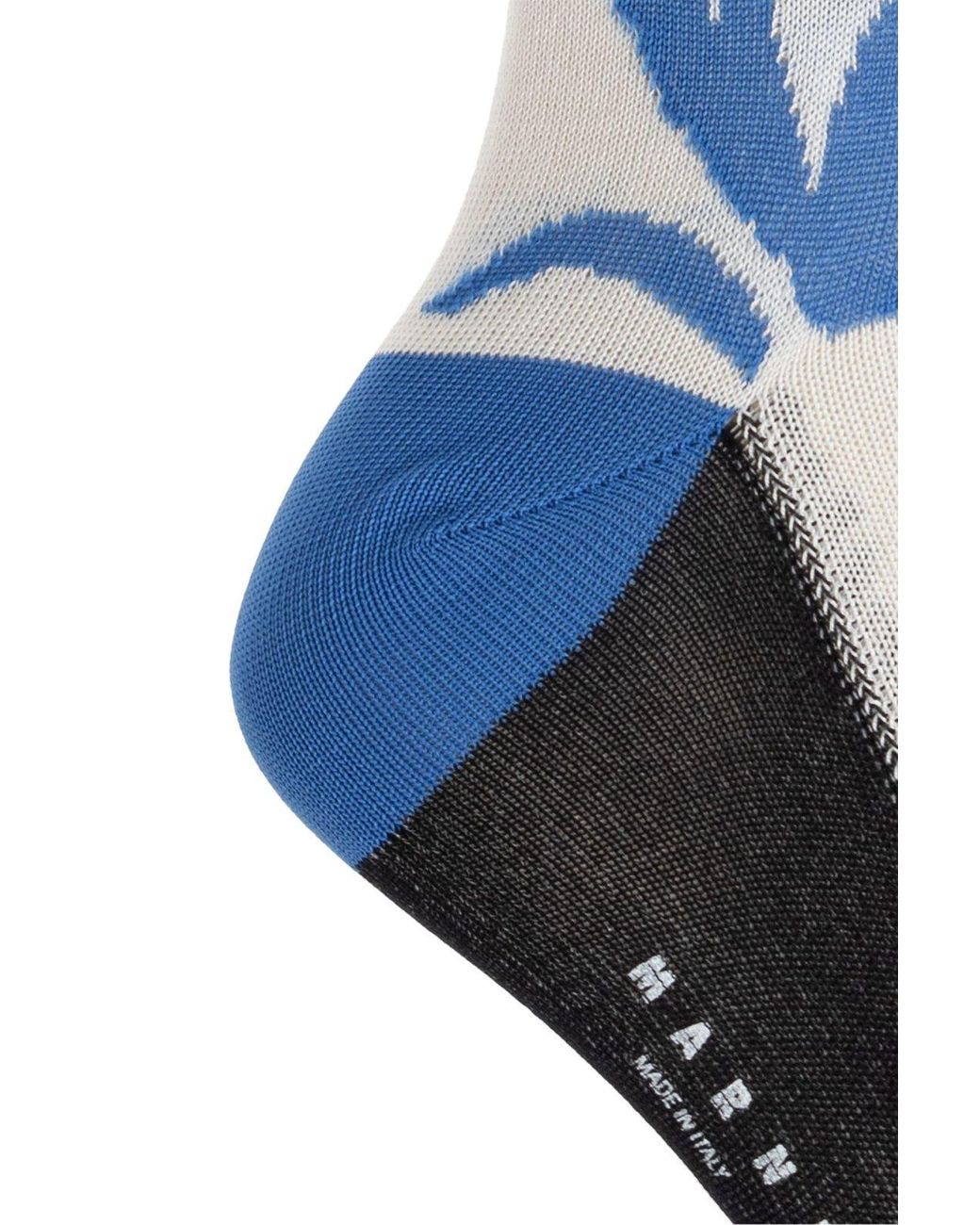 Marni Blue Floral Motif Knitted Socks