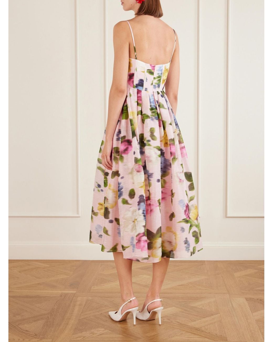 Carolina Herrera White Floral-Print Midi Dress