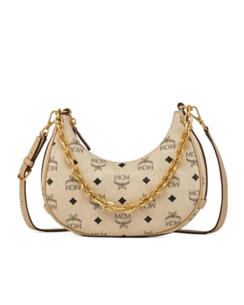 MCM Natural Aren Crescent Hobo Bag