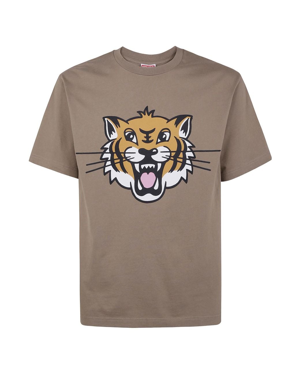 KENZO Gray Happy Tiger Crewneck T-Shirt for men