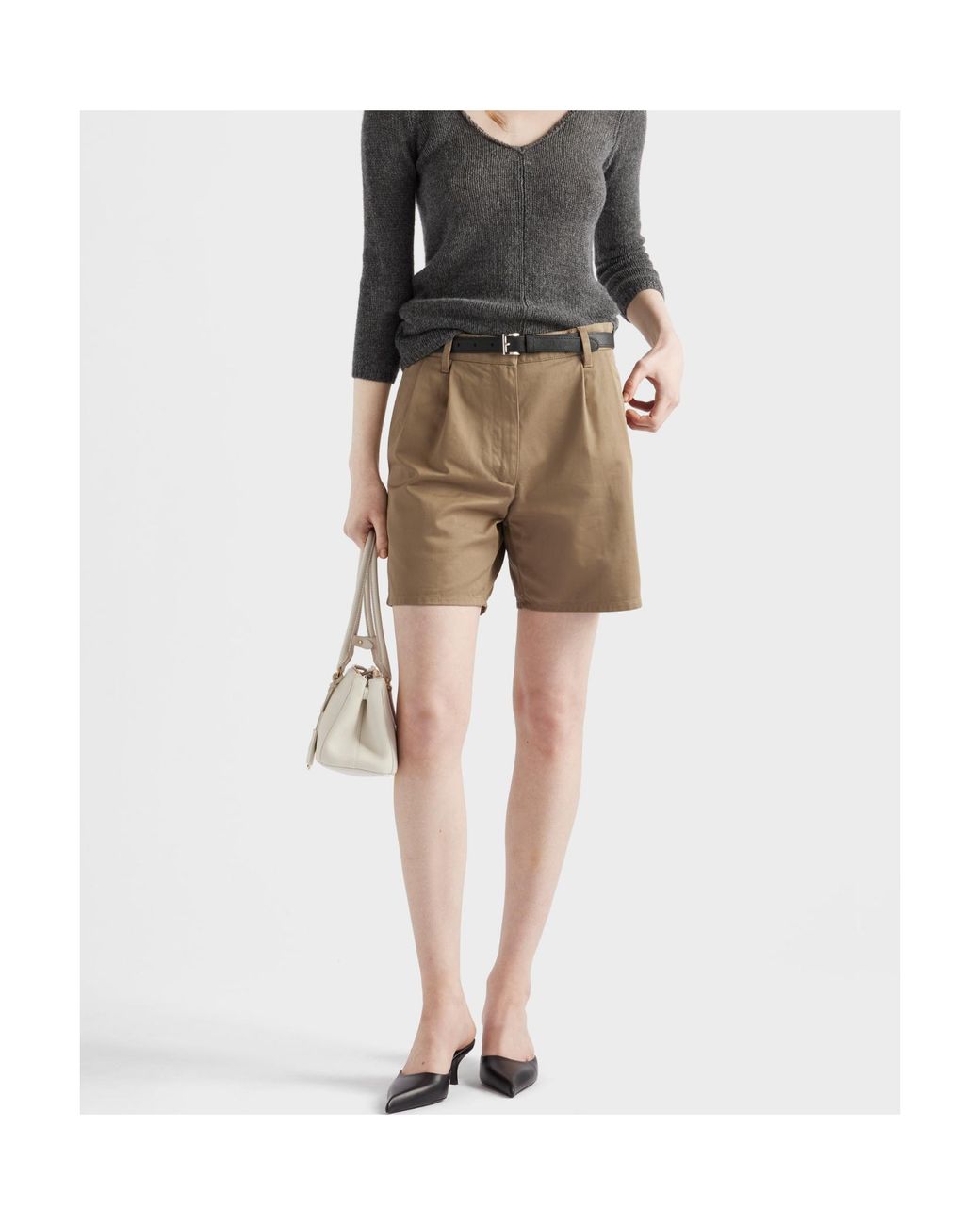 Prada Natural Logo-Patch Pleated Shorts