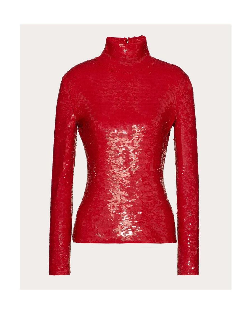 Valentino Red Sequinned High-Neck Zip-Up Jacket