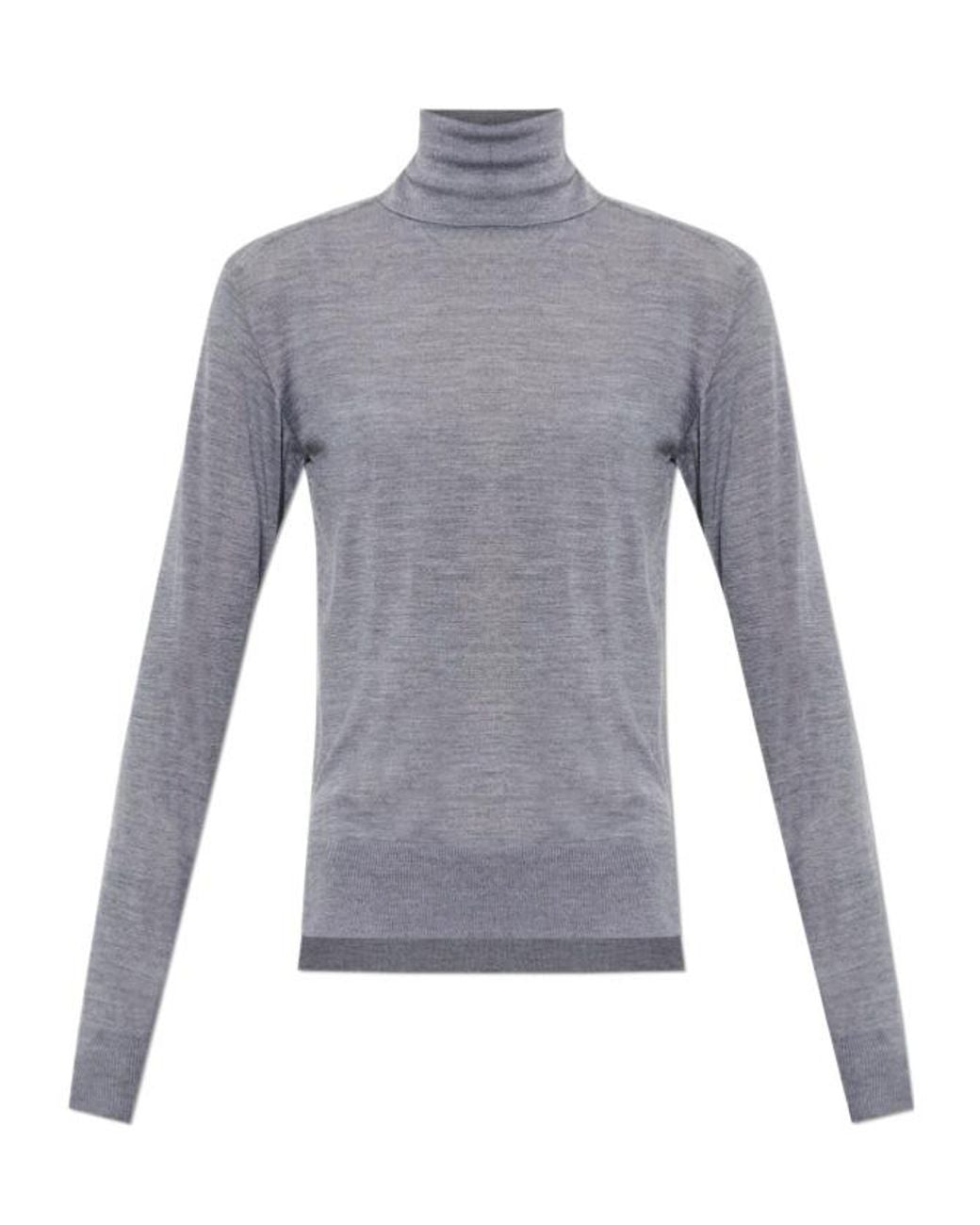 Jil Sander Gray High-Neck Ribbed Jumper