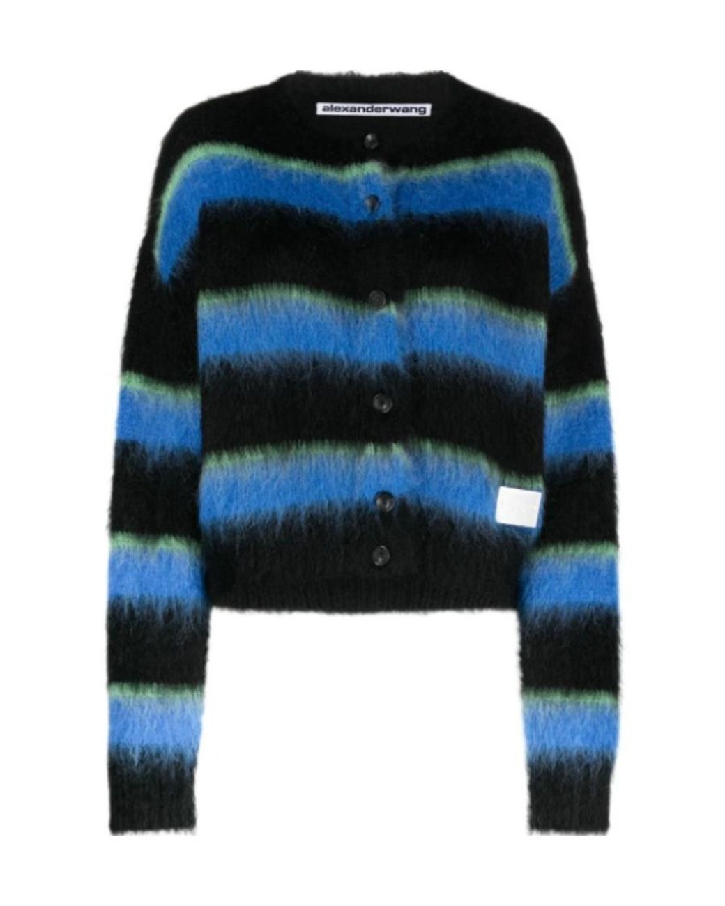 Alexander Wang Blue Striped Crew-Neck Brushed Cardigan