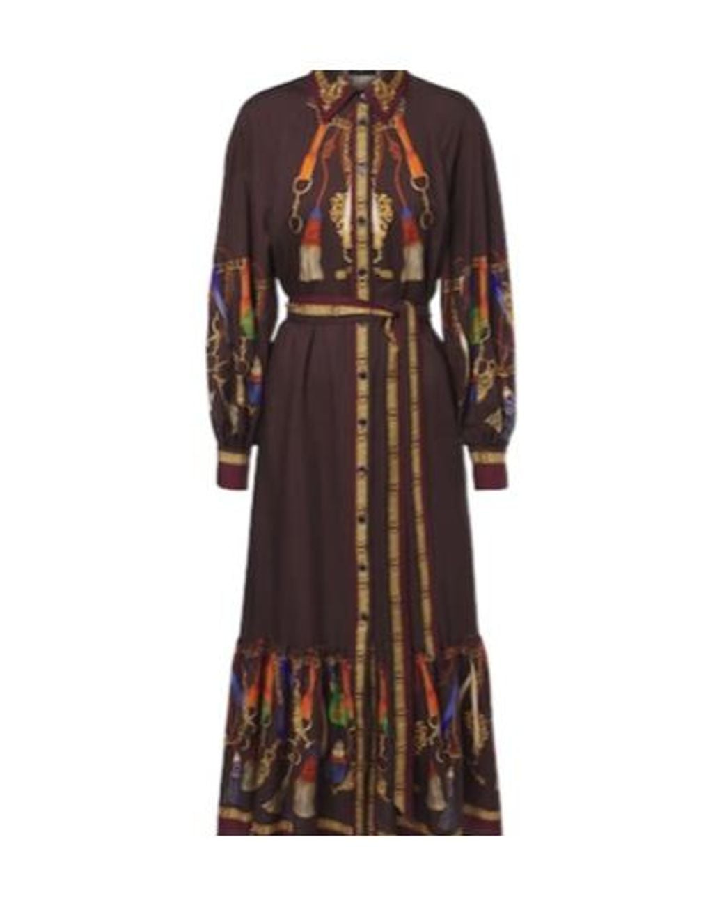 Etro Brown Printed Wool And Silk Twill Shirt Dress