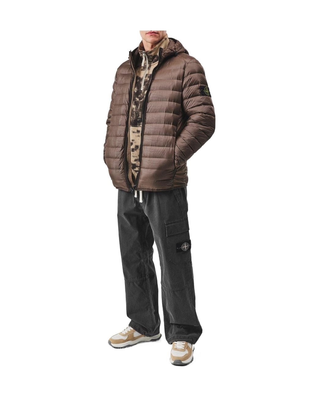 Stone Island Brown Compass Badge Quilted Puffer Jacket for men